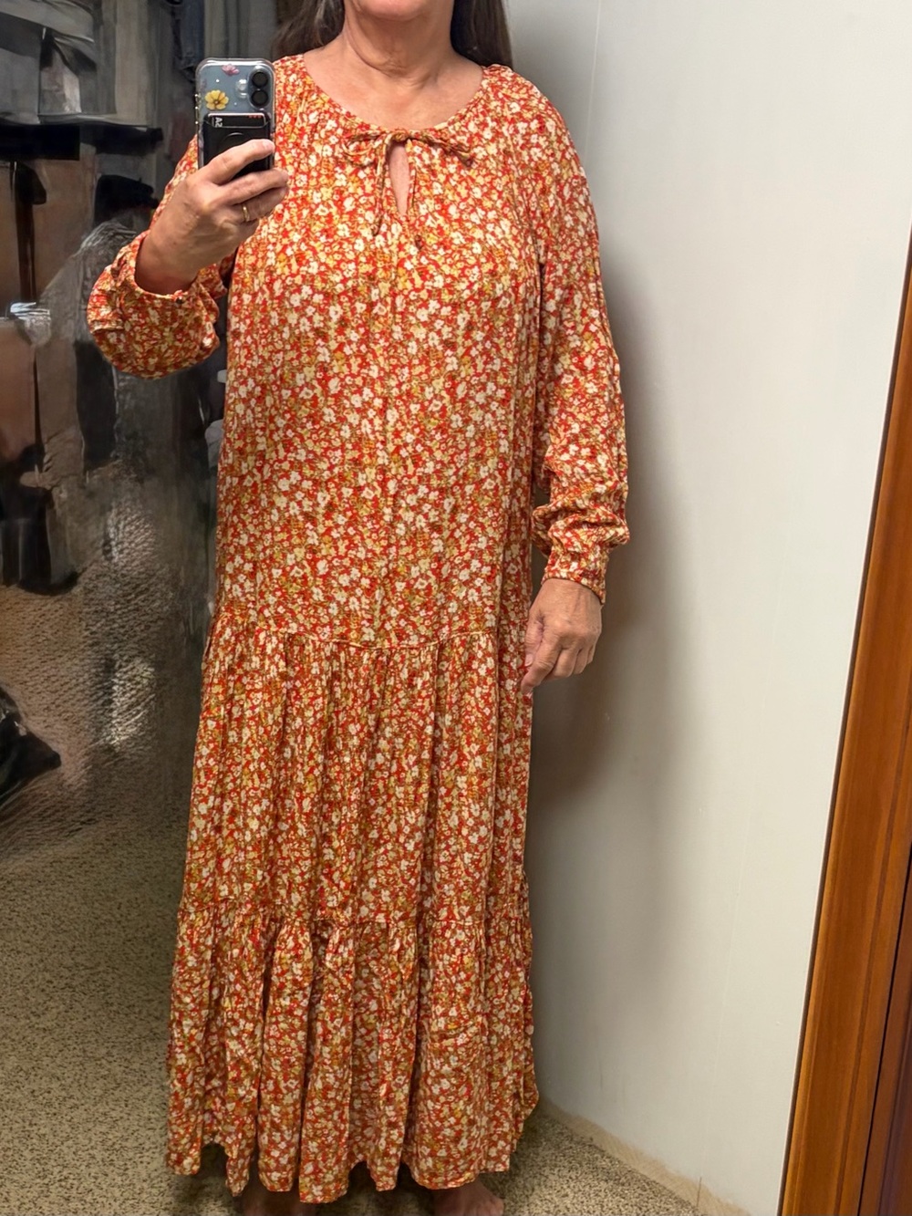 Sonoma Rust Floral Keyhole Maxi Dress